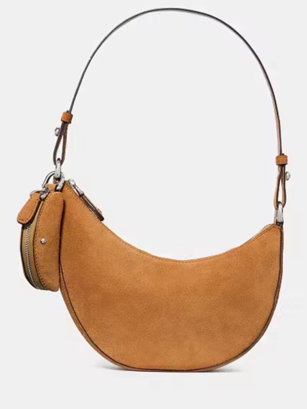 Suede Crescent Shoulder Bag in Tan